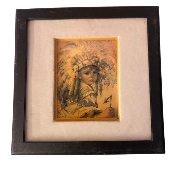 Native American Tile/Clay/Ceramic Print Portrait of a young Child Girl Wall Art - Picture 2 of 12